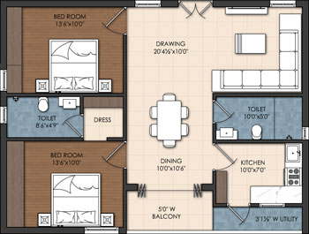 2BHK North Face(1205 SFT)