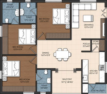 3BHK East Face(1600 SFT)