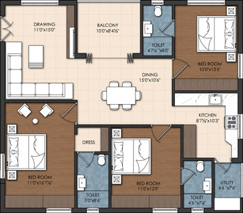 3BHK West Face(1600 SFT)