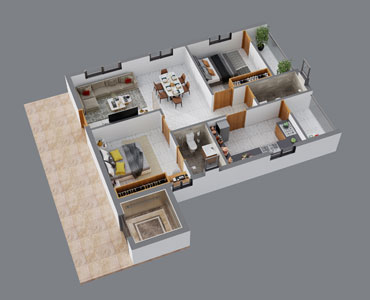 2BHK West Face 1100 SFT