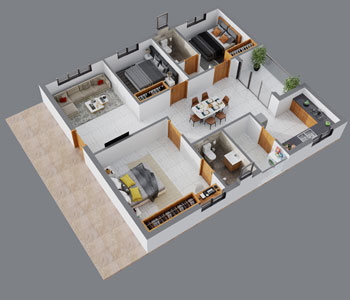 3BHK West Face 1340 SFT