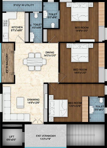 3BHK (1785 SFT) North Face
