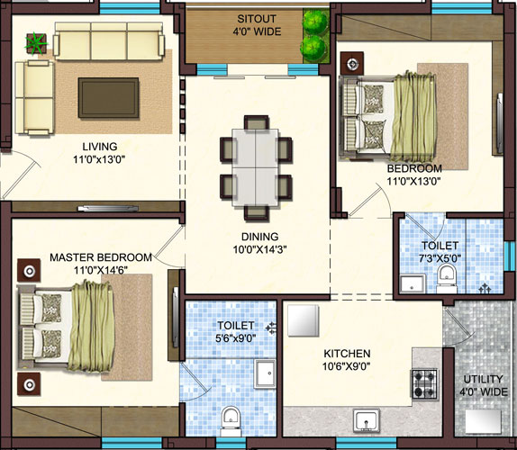 Tower 1 (2BHK 1235 SFT)